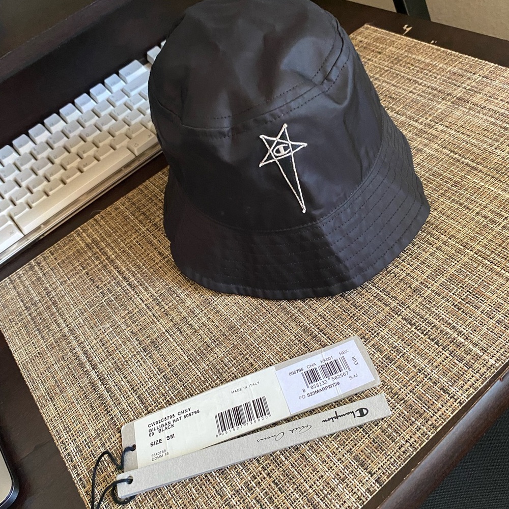 Rick Owens Black Bucket Hat with Embroidered Design